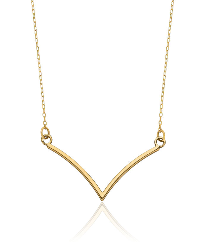 10K Solid Yellow Gold V Chain Bar Necklace