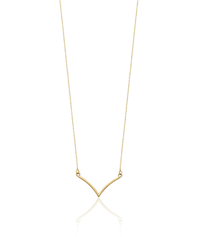 10K Solid Yellow Gold V Chain Bar Necklace