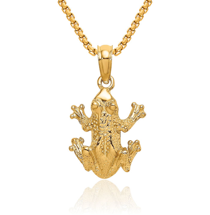 10K Solid Yellow Gold View Frog Necklace Chain Pendant Charm