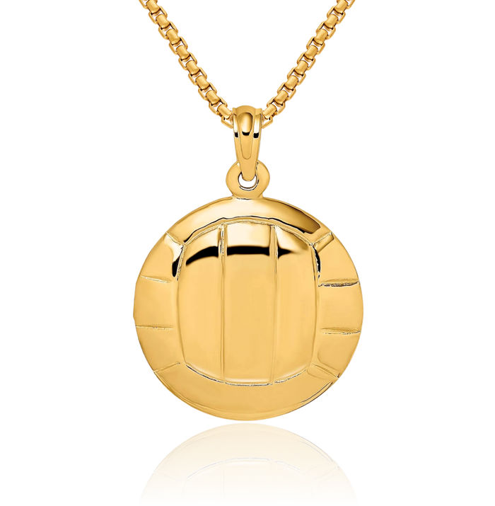 10K Solid Yellow Gold Volleyball Necklace Charm Sports Pendant