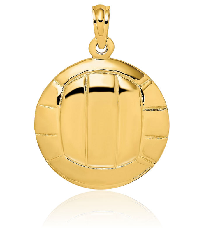 10K Solid Yellow Gold Volleyball Necklace Charm Sports Pendant