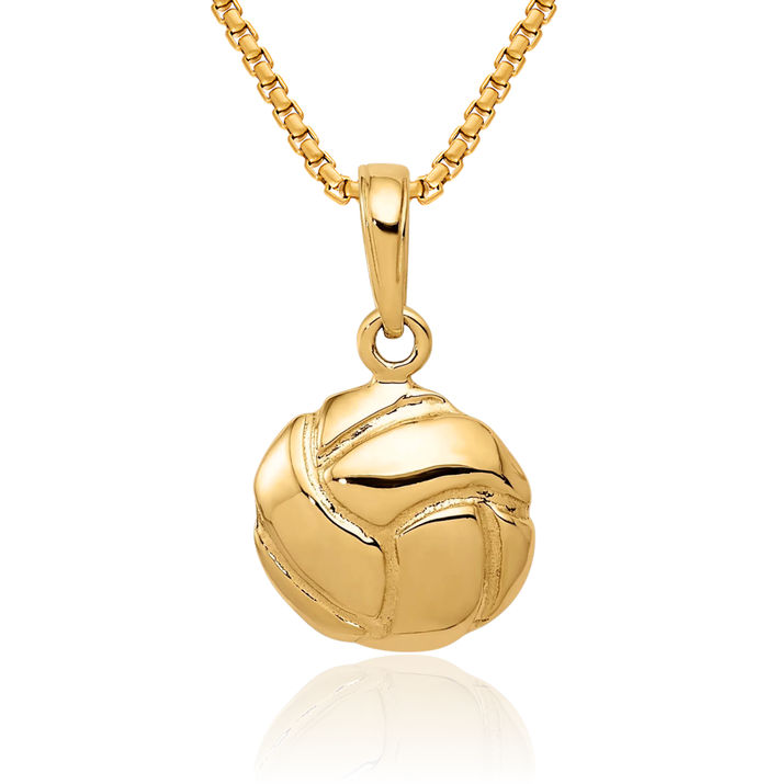 10K Solid Yellow Gold Volleyball Necklace Charm Sports Pendant