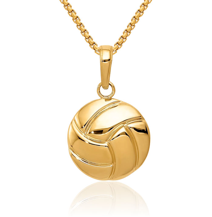 10K Solid Yellow Gold Volleyball Necklace Charm Sports Pendant