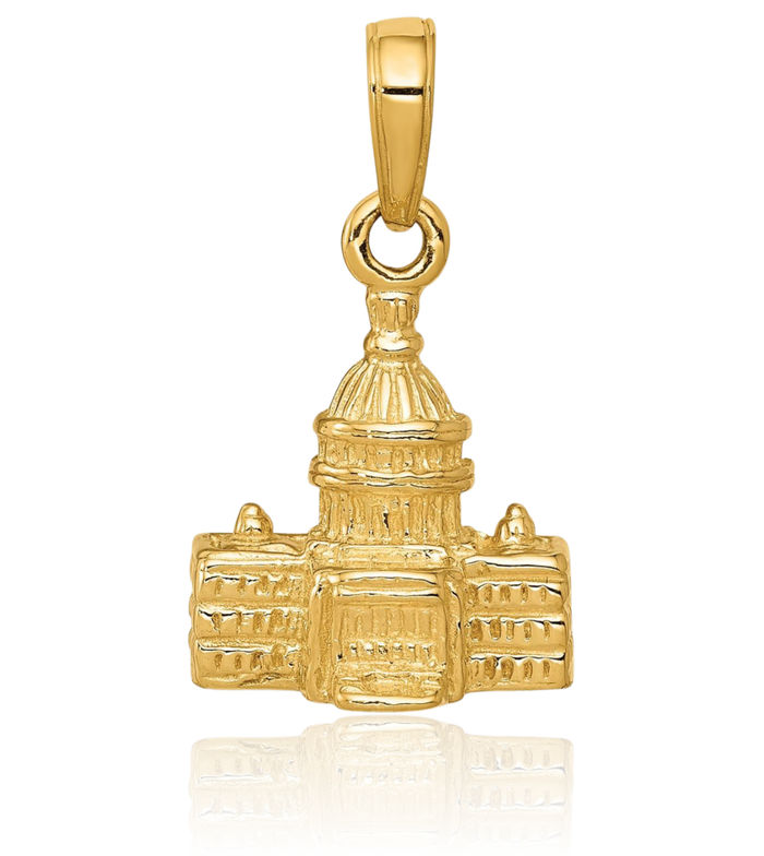 10K Solid Yellow Gold Washington Capital Building Necklace Chain Pendant Charm