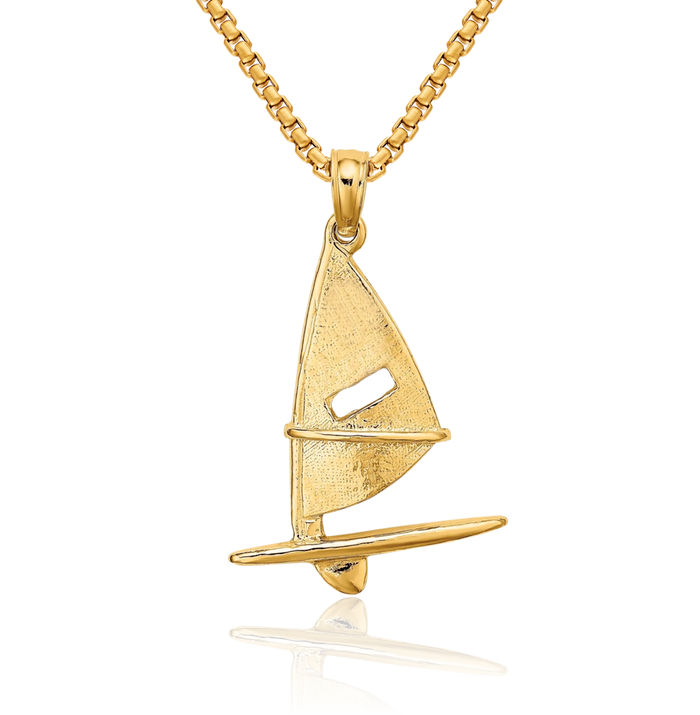 10K Solid Yellow Gold Windsail Surfing Board Necklace Chain Pendant Charm