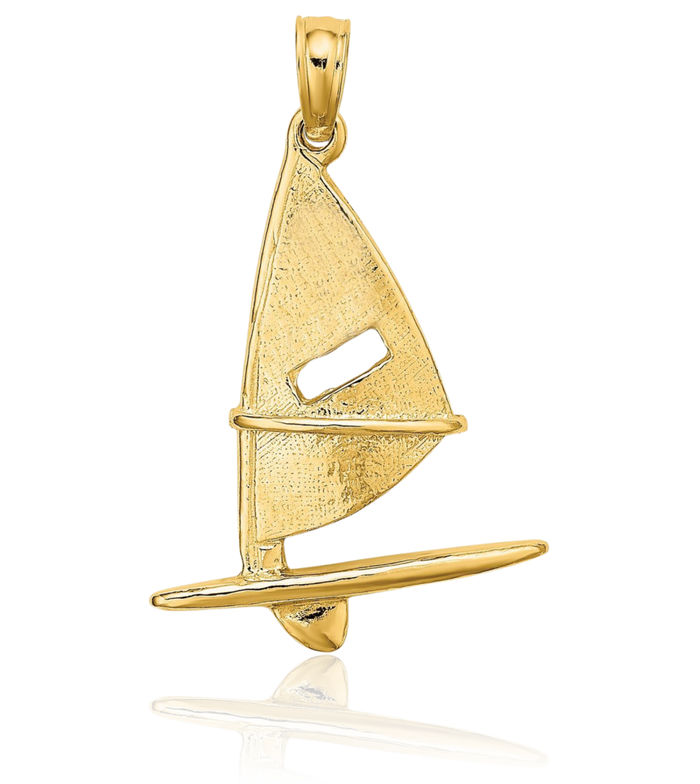 10K Solid Yellow Gold Windsail Surfing Board Necklace Chain Pendant Charm