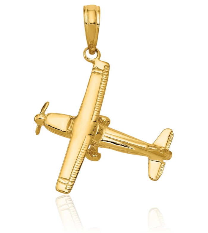 10K Solid Yellow Gold Wing Airplane Necklace Chain Pendant Charm