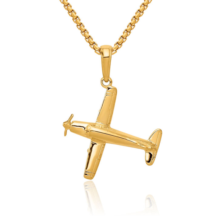 10K Solid Yellow Gold Wing Airplane Necklace Chain Pendant Charm