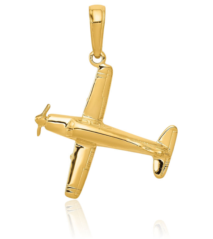 10K Solid Yellow Gold Wing Airplane Necklace Chain Pendant Charm