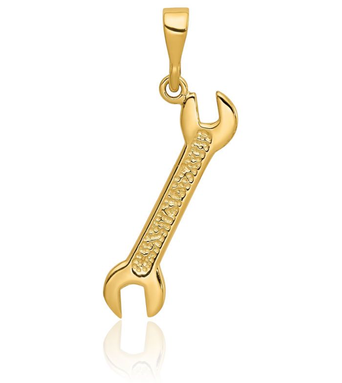 10K Solid Yellow Gold Wrench Necklace Mechanic Chain Pendant Charm