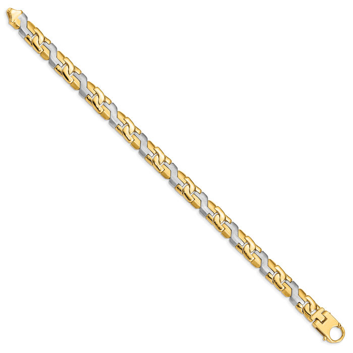 10K Solid Two Tone Gold 8.8mm Link Chain Bracelet