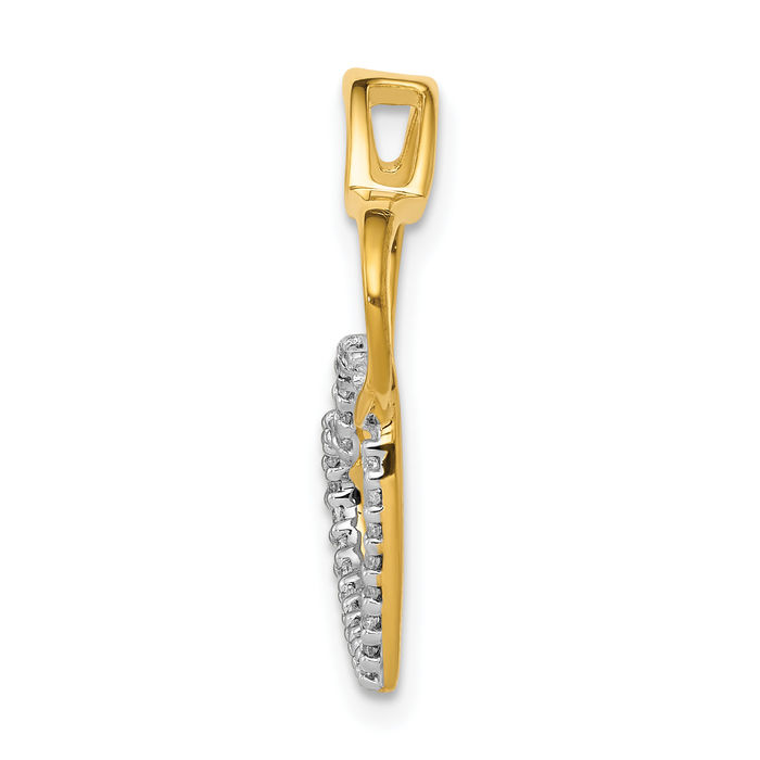 10K Solid Two Tone Gold Diamond Double Heart Floating Chain Slide Pendant Necklace Charm