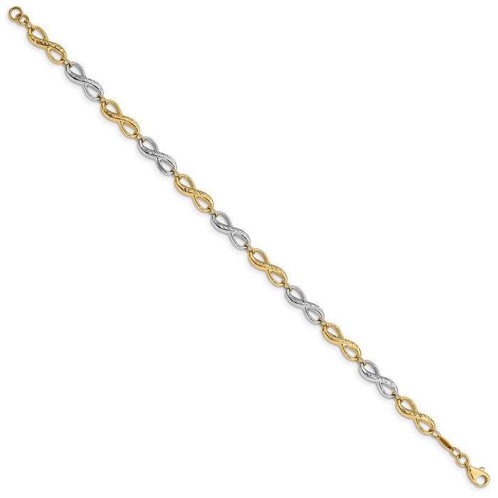 10K Solid Two Tone Gold Infinity Twisted Love Knot Symbol Chain Charm Bracelet