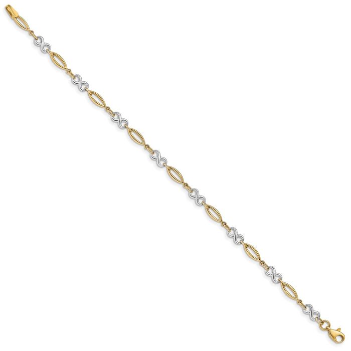 10K Solid Two Tone Gold Infinity Twisted Love Knot Symbol Chain Charm Bracelet