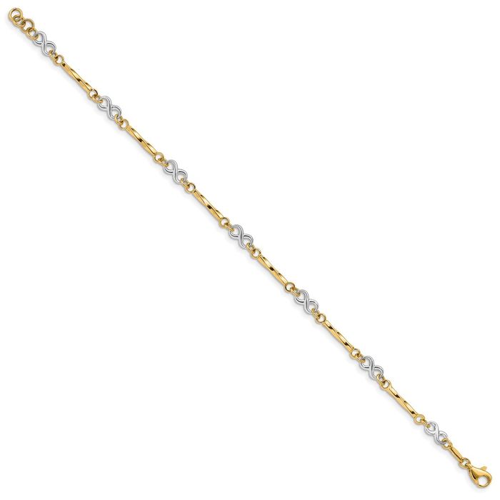 10K Solid Two Tone Gold Link Chain Charm Bracelet