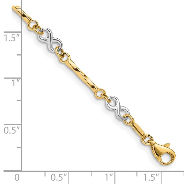 10K Solid Two Tone Gold Link Charm Bracelet - Picture 10 of 12