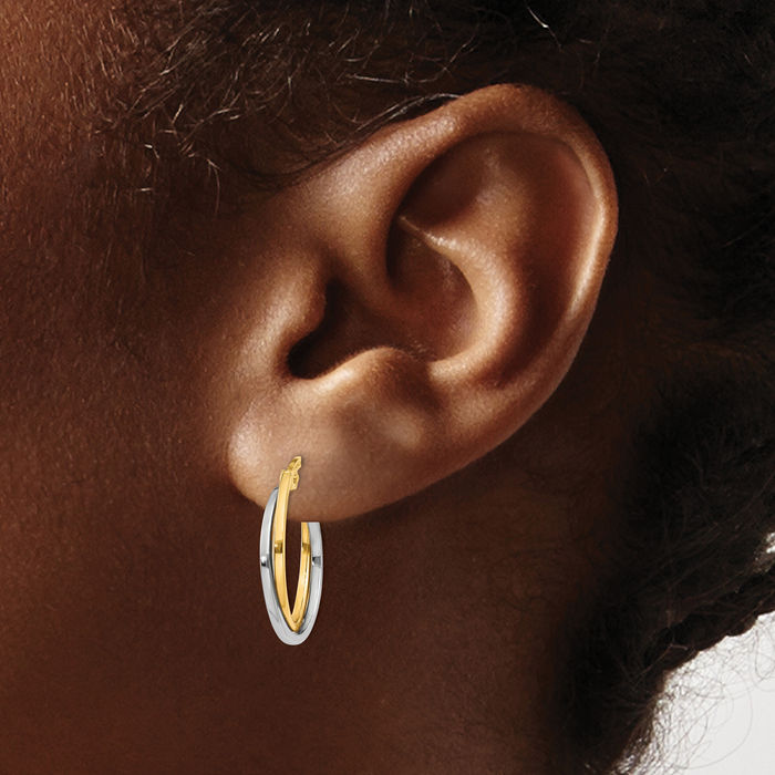 10K Solid Two Tone Gold Round Small Hoop Earrings