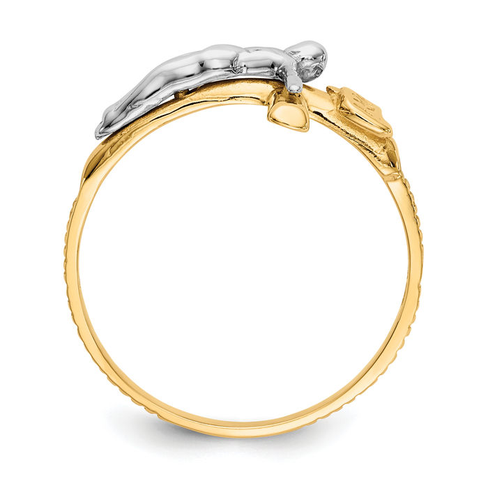 10K Solid Two Tone Gold Inri Jesus Crucifix Cross Ring - Picture 11 of 56