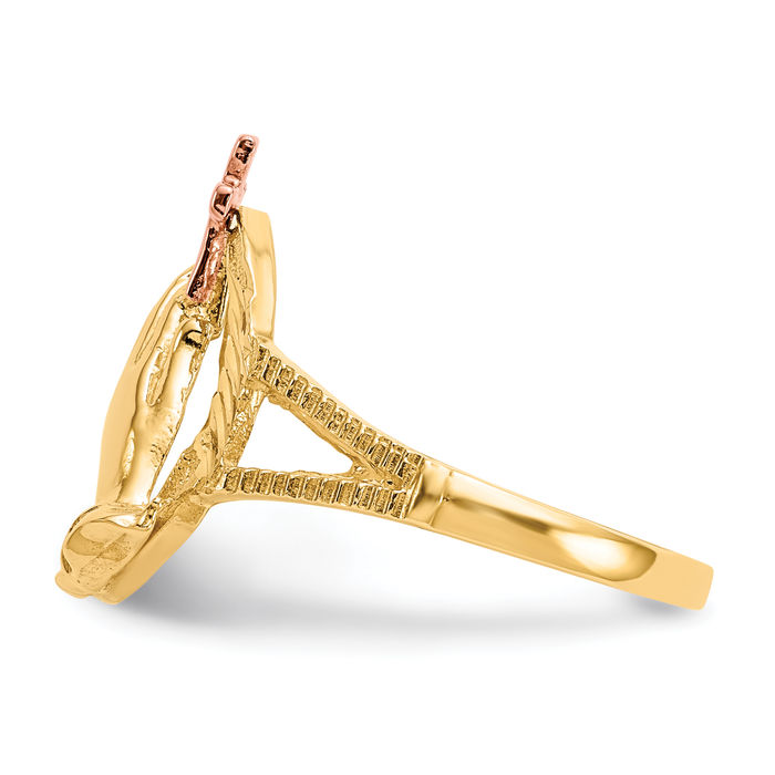 10K Solid Two Tone Gold Praying Hands Cross Ring - Picture 11 of 56