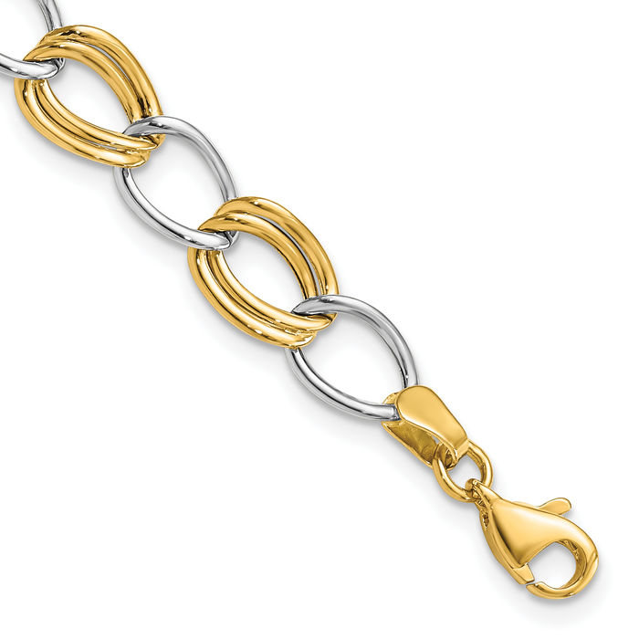 10K Solid Two Tone Gold Link Chain Bracelet - Picture 9 of 12