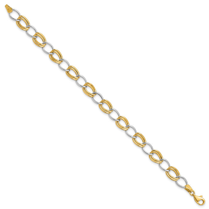 10K Solid Two Tone Gold Link Chain Bracelet - Picture 10 of 12