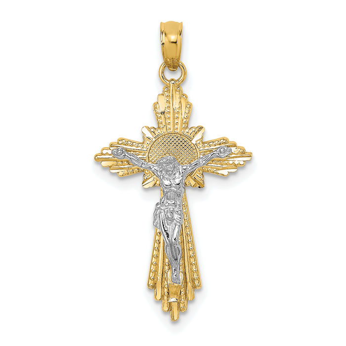 10K Solid Two Tone Gold Jesus Crucifix Cross Necklace - Picture 11 of 12