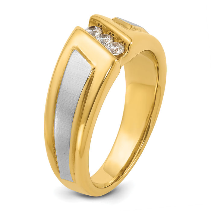 10K Solid Two Tone Gold Mens 3 Stone Diamond Wedding Band Statement Ring