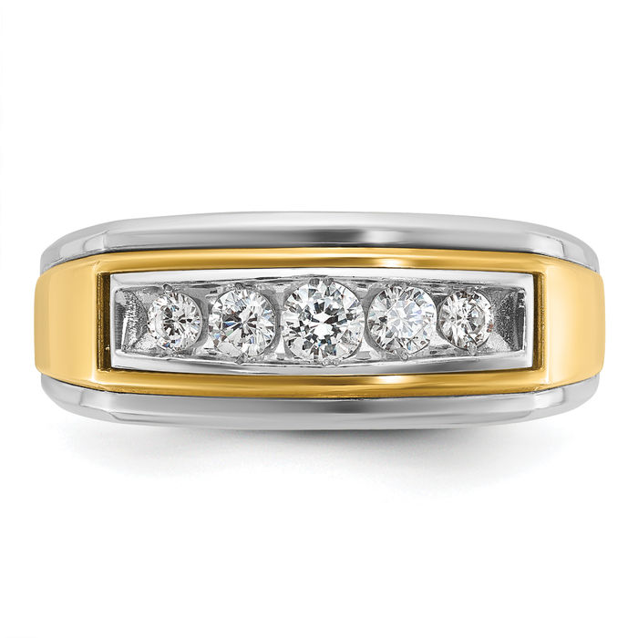 10K Solid Two Tone Gold Mens 5 Stone Diamond Wedding Band Statement Ring