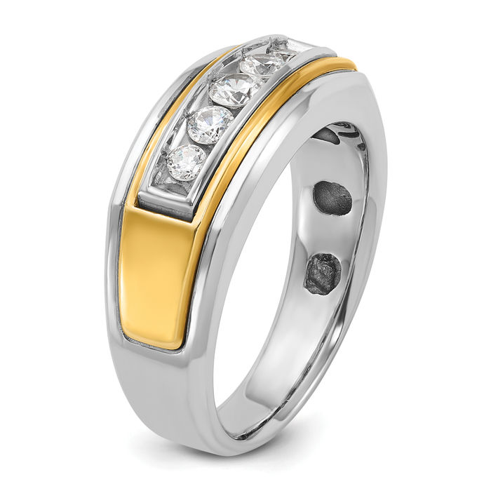 10K Solid Two Tone Gold Mens 5 Stone Diamond Wedding Band Statement Ring