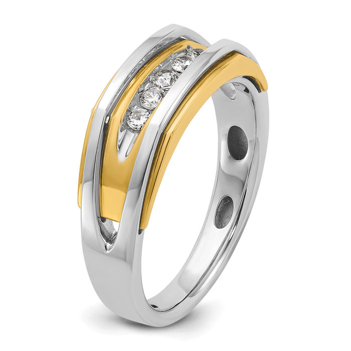 10K Solid Two Tone Gold Mens 5 Stone Diamond Wedding Band Statement Ring