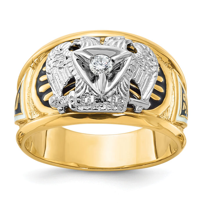 10K Solid Two Tone Gold Mens Black White Diamond 32nd Degree Scottish Rite ... - Picture 7 of 60
