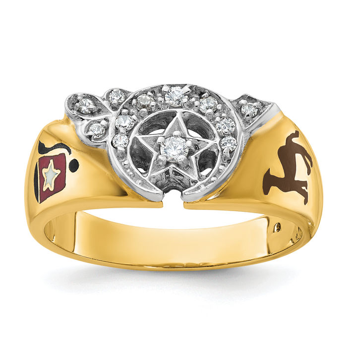 10K Solid Two Tone Gold Mens Multi-color Diamond Masonic Shriners Ring - Picture 13 of 120