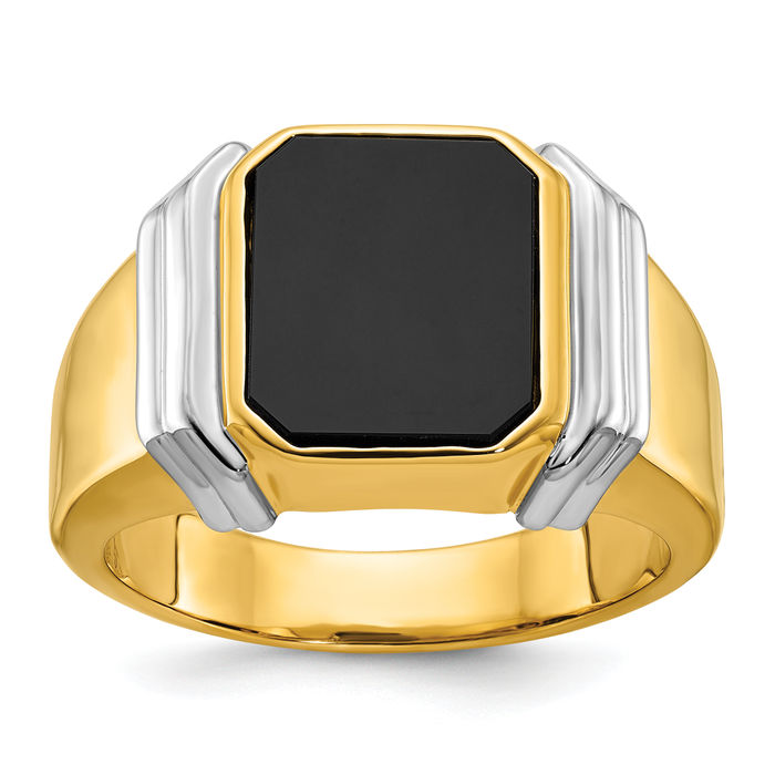 10K Solid Two Tone Gold Mens Onyx Ring - Picture 11 of 28