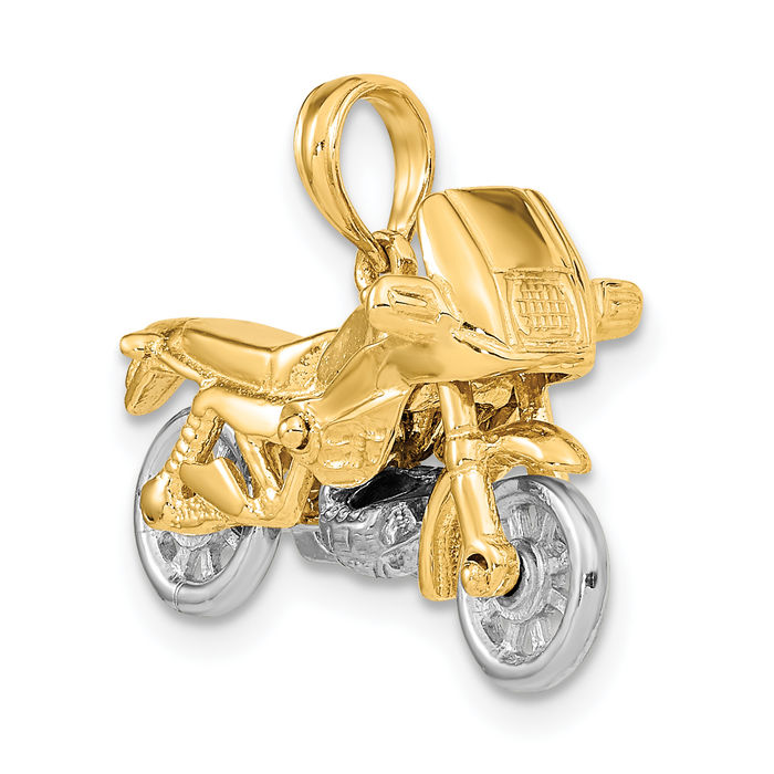 10K Solid Two Tone Gold Dangling Motorcycle Bike Necklace Chain Pendant Charm