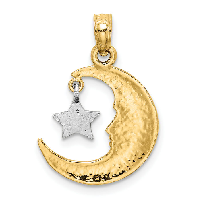 10K Solid Two Tone Gold Half Crescent Moon Star Necklace Chain Pendant Charm Celestial Jewelry