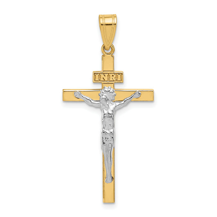 10K Solid Two Tone Gold Inri Jesus Crucifix Cross Necklace - Picture 10 of 12