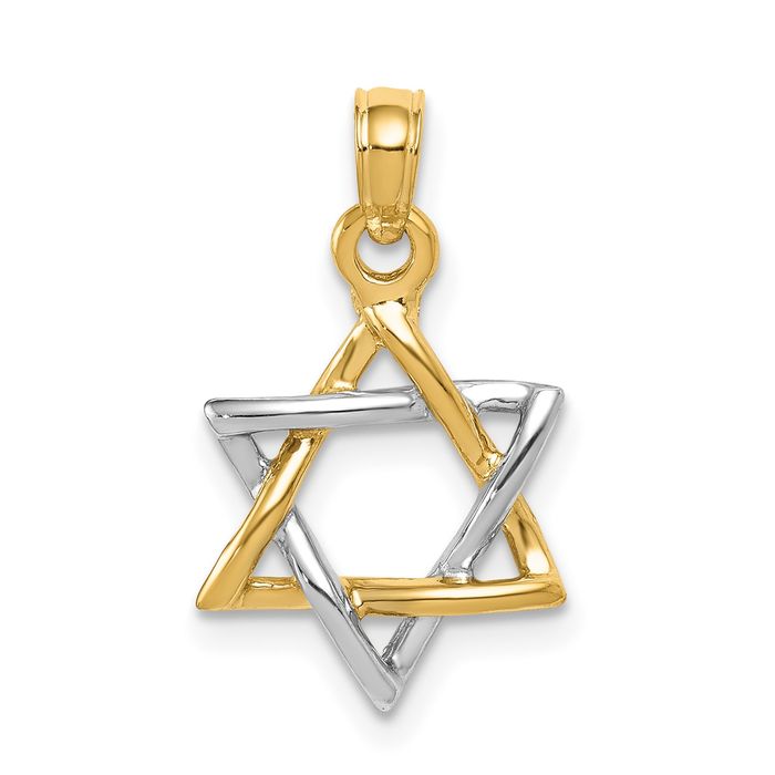 10K Solid Two Tone Gold Star of David Necklace - Picture 10 of 12