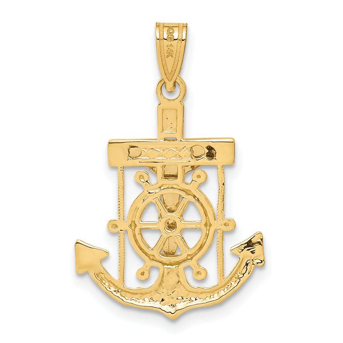 10K Solid Two Tone Gold Anchor Mariner Holy Cross Necklace Religious Chain Pendant Jesus Christ Nautical Charm