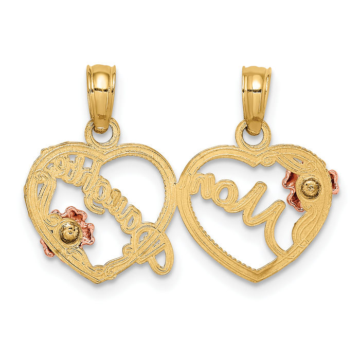 Solid 10K Two-Tone Gold factory Mom & Daughter Break-Apart Heart Pendant Necklaces 18