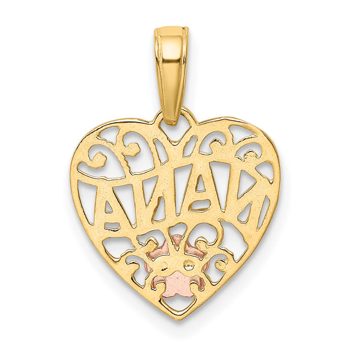 10K Solid Two Tone Gold Grandma Heart Necklace Nana Charm Grandmother Pendant