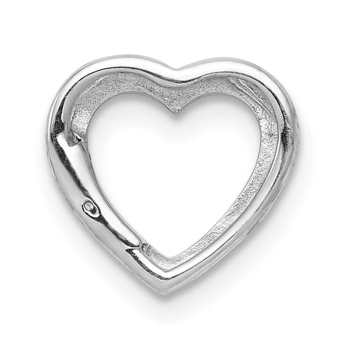 10K Solid White Gold Diamond Heart Floating Chain Slide Pendant Necklace Charm