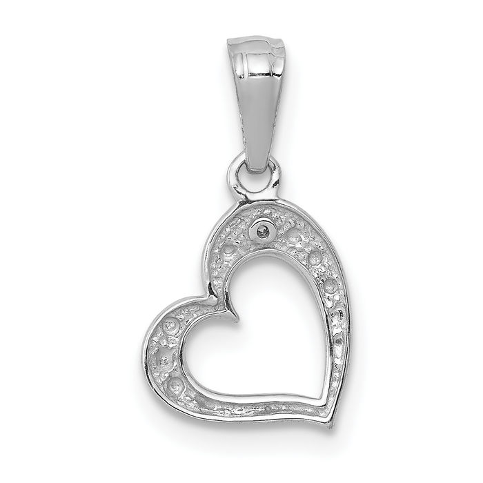 10K Solid White Gold Diamond Heart Necklace Love Pendant Charm