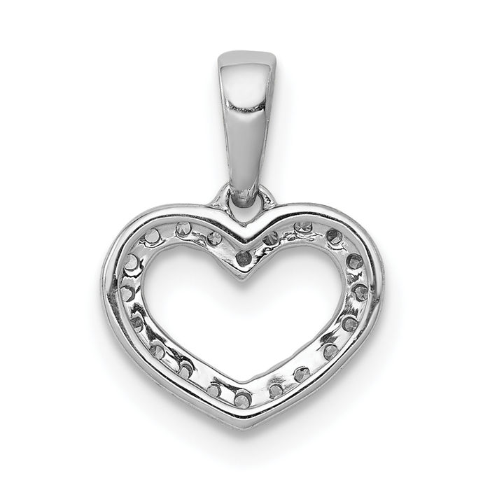 10K Solid White Gold Diamond Heart Necklace Love Pendant Charm