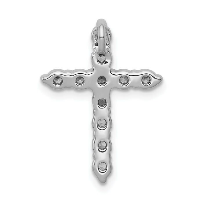 10K Solid White Gold Diamond Holy Cross Floating Chain Slide Pendant Necklace Religious Jesus Christ Charm