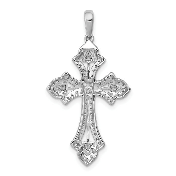 10K Solid White Gold Diamond Holy Cross Necklace Religious Chain Pendant Jesus Christ Charm