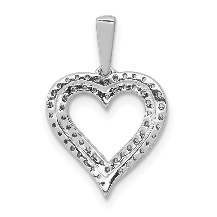 10K Solid White Gold Diamond 2 Row Heart Necklace Love Pendant Charm