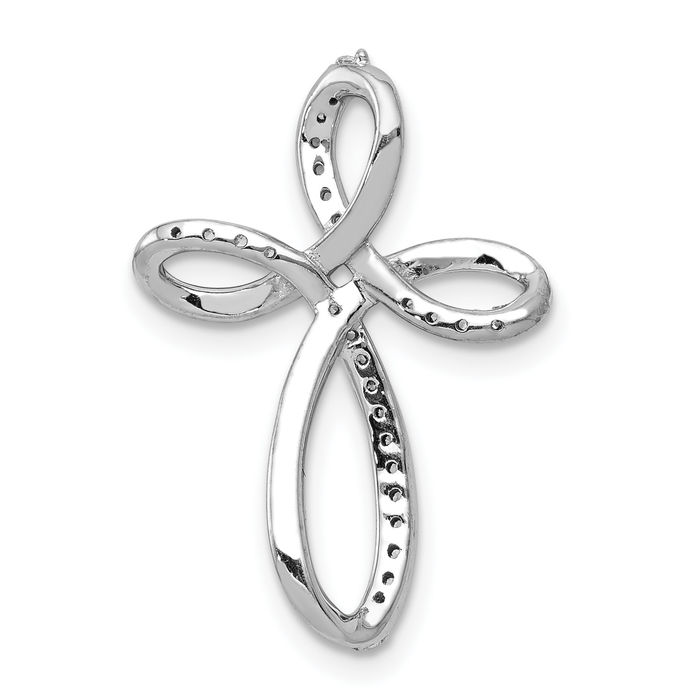 10K Solid White Gold Diamond Holy Cross Floating Chain Slide Pendant Necklace Religious Jesus Christ Charm