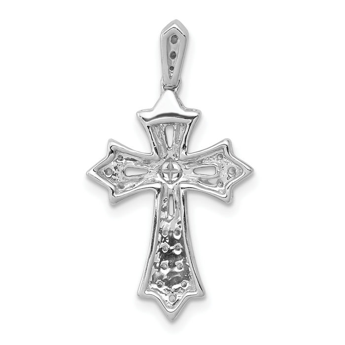 10K Solid White Gold Diamond French Fleur De Lis Lily Flower Holy Cross Necklace Religious Chain Pendant Jesus Christ Charm