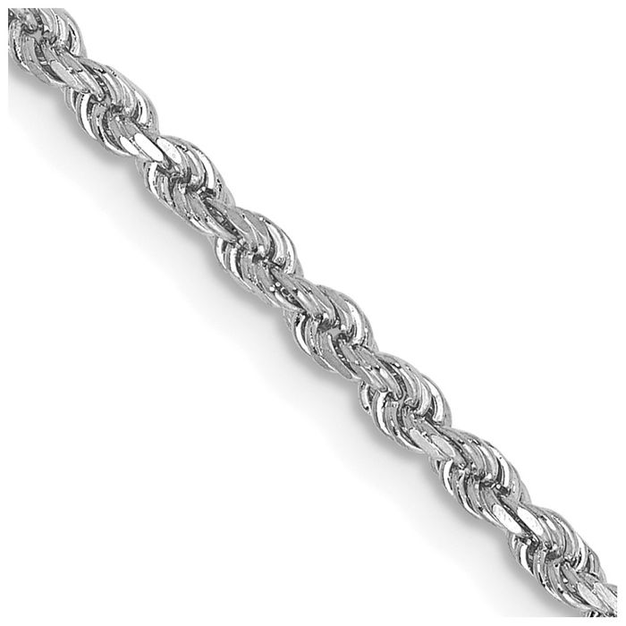 10K Solid White Gold 2mm Rope Chain Twisted Link Necklace