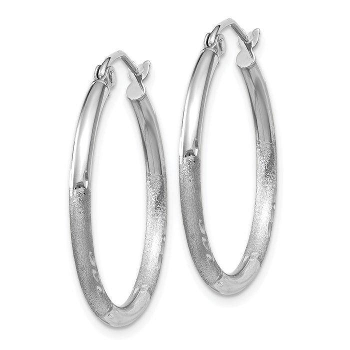 10K Solid White Gold 2mm Round Large Hoop Earrings